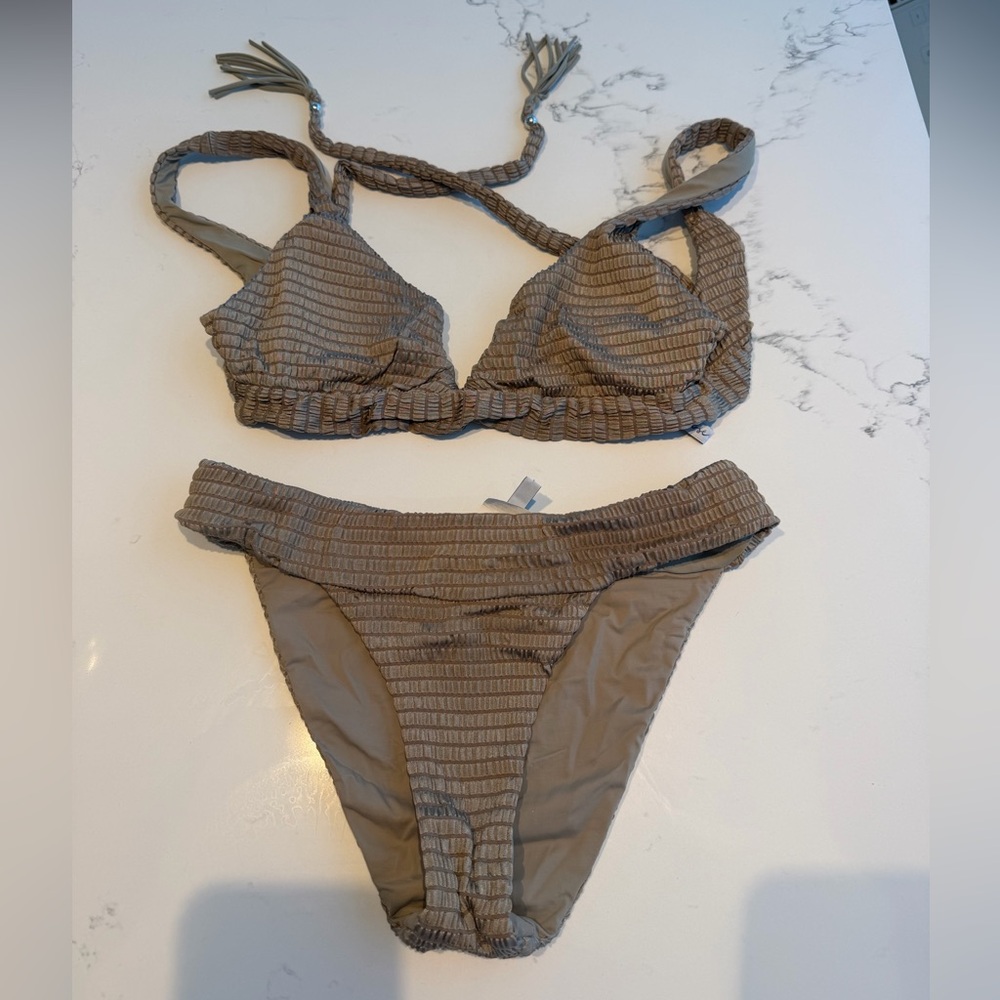 Textured Brown Bikini Set